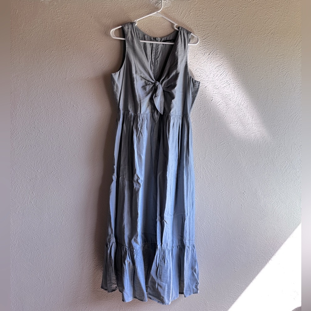 Light Blue Front Tie Sleeveless Midi Dress